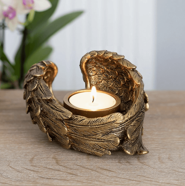 Bougeoir ailes d'ange or antique